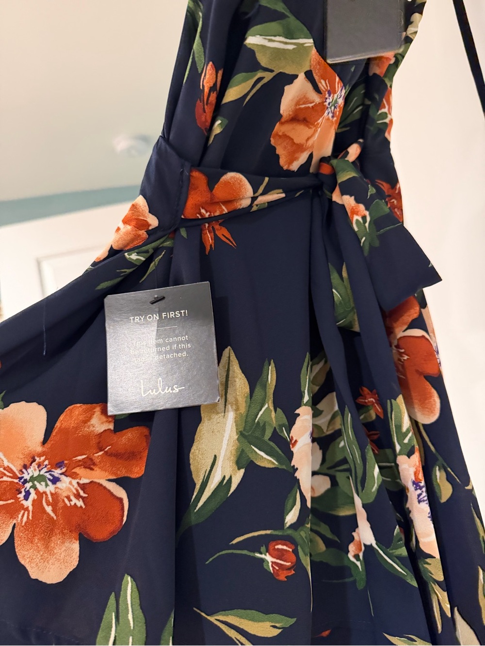Bouquet, Girl, Hey! Navy Blue Floral Print Wrap Maxi Dress - Picture 4 of 8
